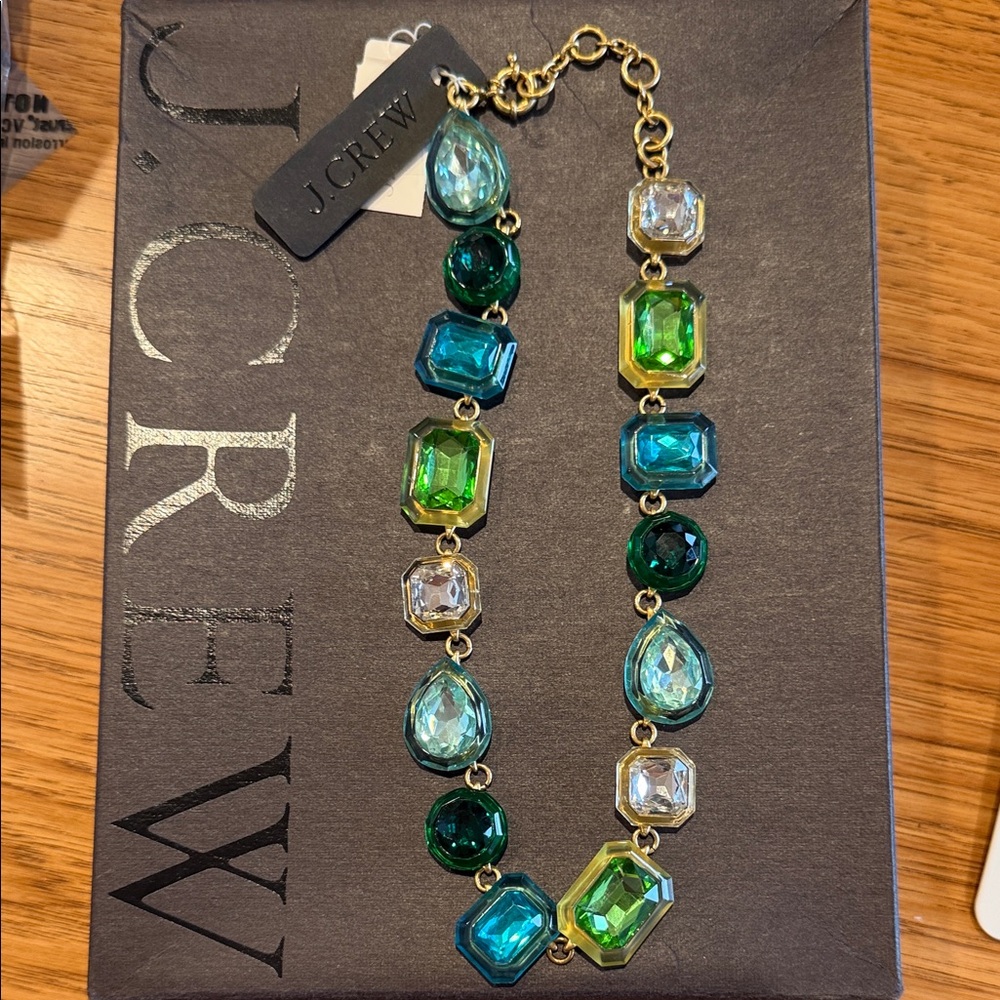 J. Crew Green and Blue Gemstone Jewelbox Necklace and earring set